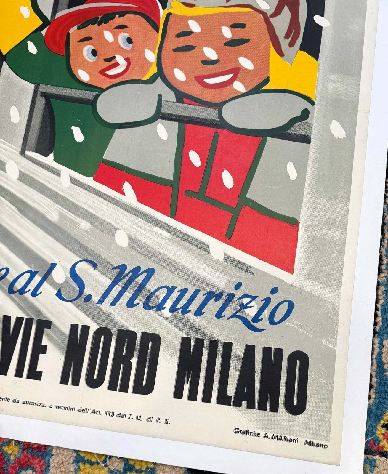 Original Carlo Dradi 1948 S Maurizio Skiing Ferrovie Nord Milano Poster photo vinterior