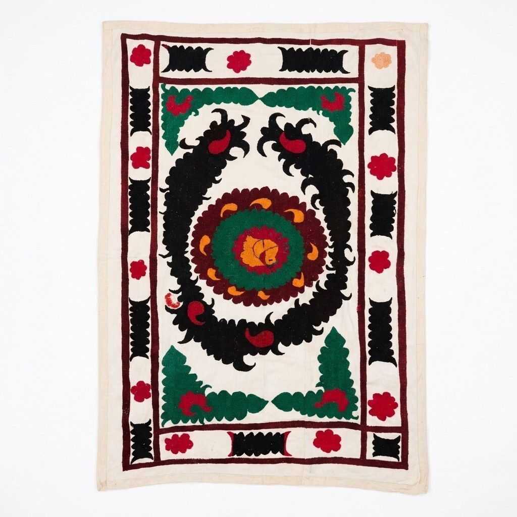 Suzani d'Ouzbékistan, grand textile mural brodé à la main, 120 x 180 cm