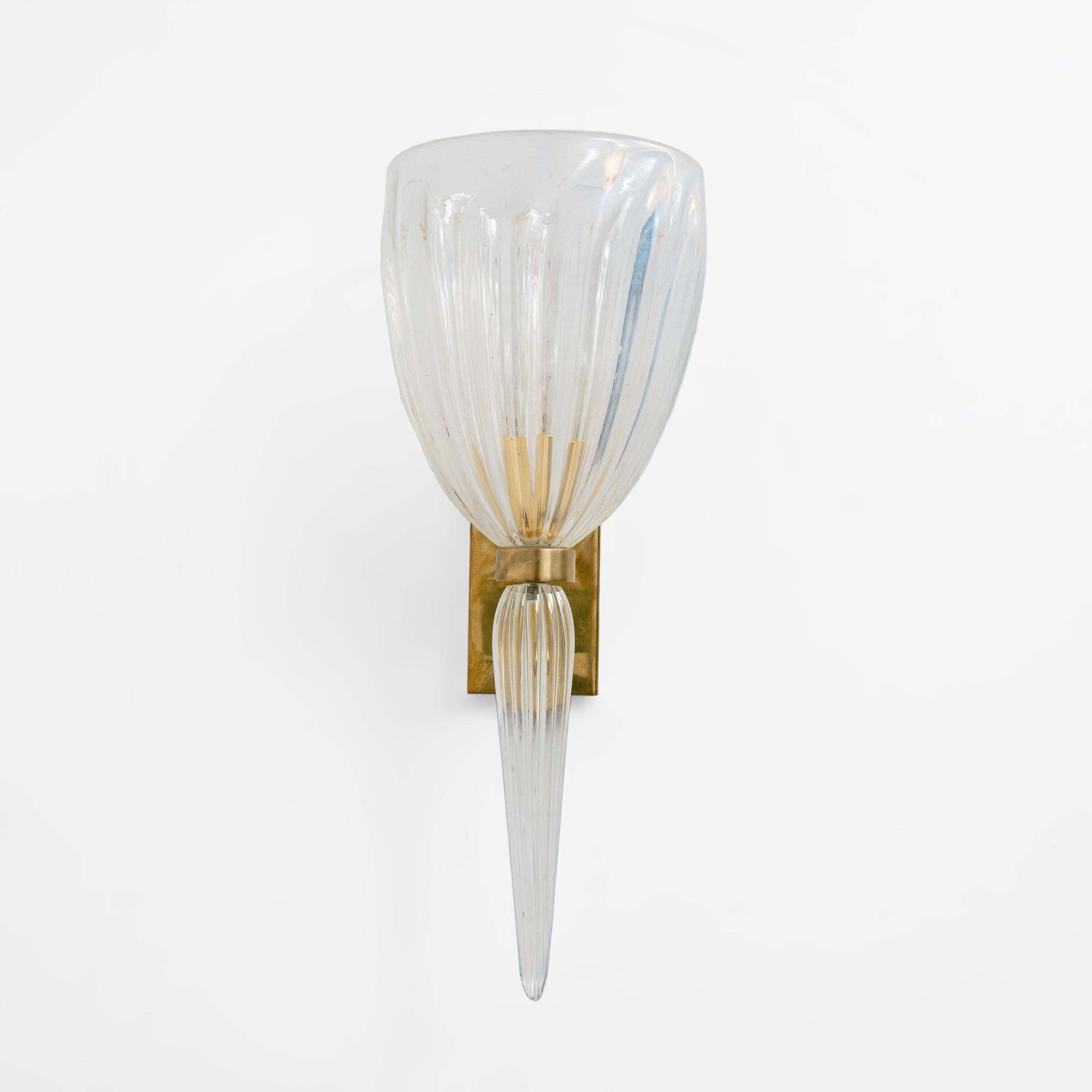Paar Italiaanse Murano-wandlampen van iriserend glas en messing photo 3353.0