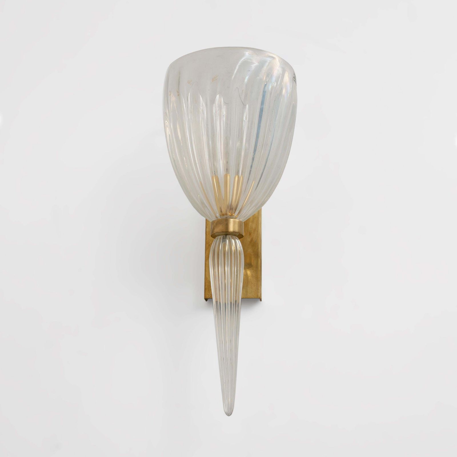 Pair Of Italian Murano Iridescent Glass And Brass Wall Sconces photo vinterior