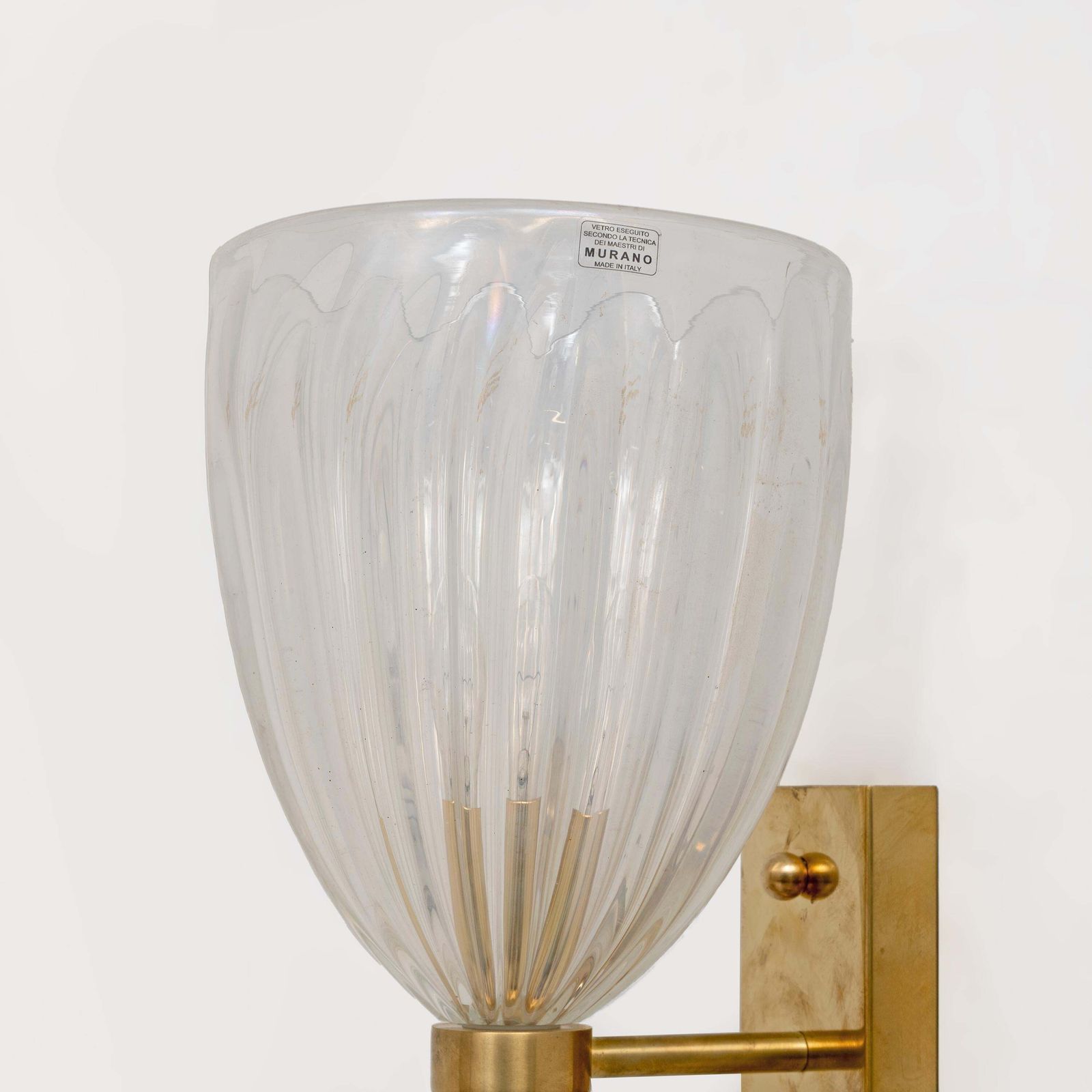 photo furniture Pair Of Italian Murano Iridescent Glass And Brass Wall Sconces