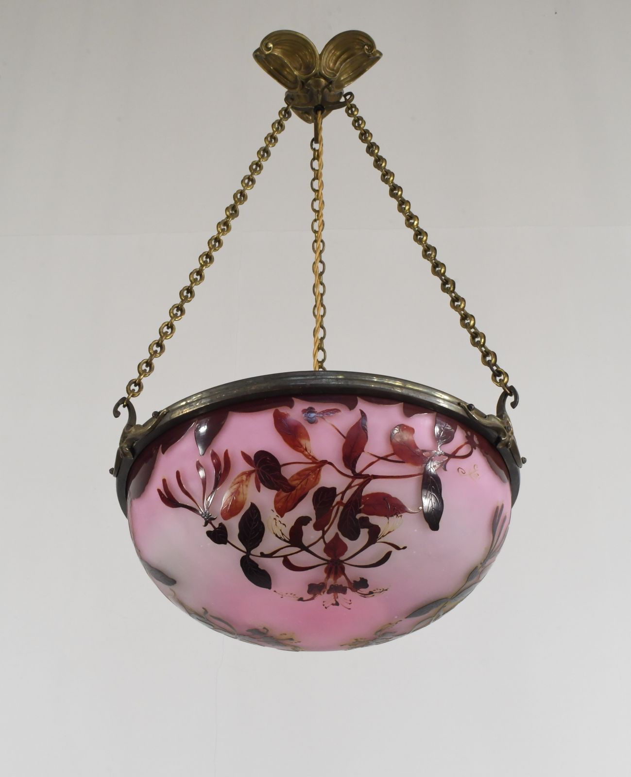 Franse art deco cameo hanglamp van Gallé, jaren 1920, Frankrijk