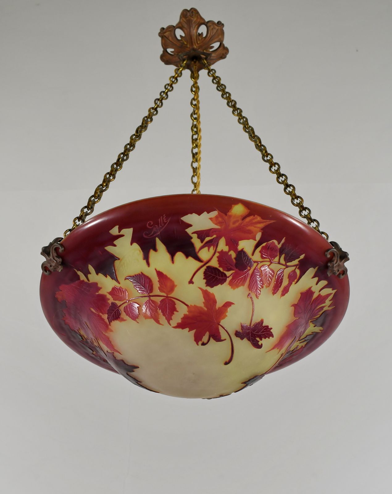 Franse art deco cameo hanglamp van Gallé, jaren 1920, Frankrijk