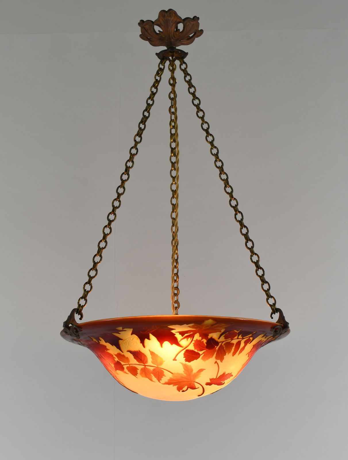 Franse art deco cameo hanglamp van Gallé, jaren 1920, Frankrijk photo Verlichting