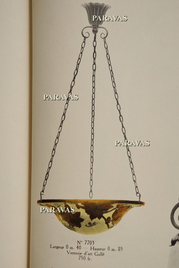 photo vintage Franse art deco cameo hanglamp van Gallé, jaren 1920, Frankrijk