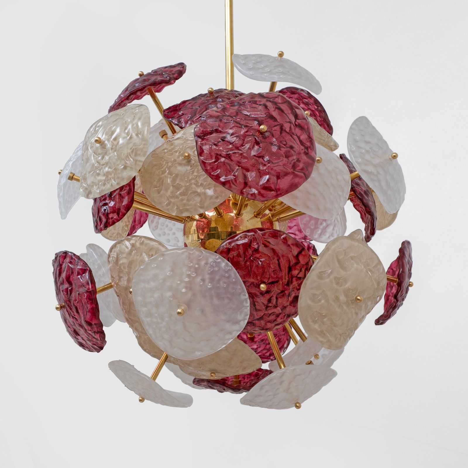 photo furniture Murano Glass Sputnik Chandelier Cherry Red, White And Champagne, Brass Structure