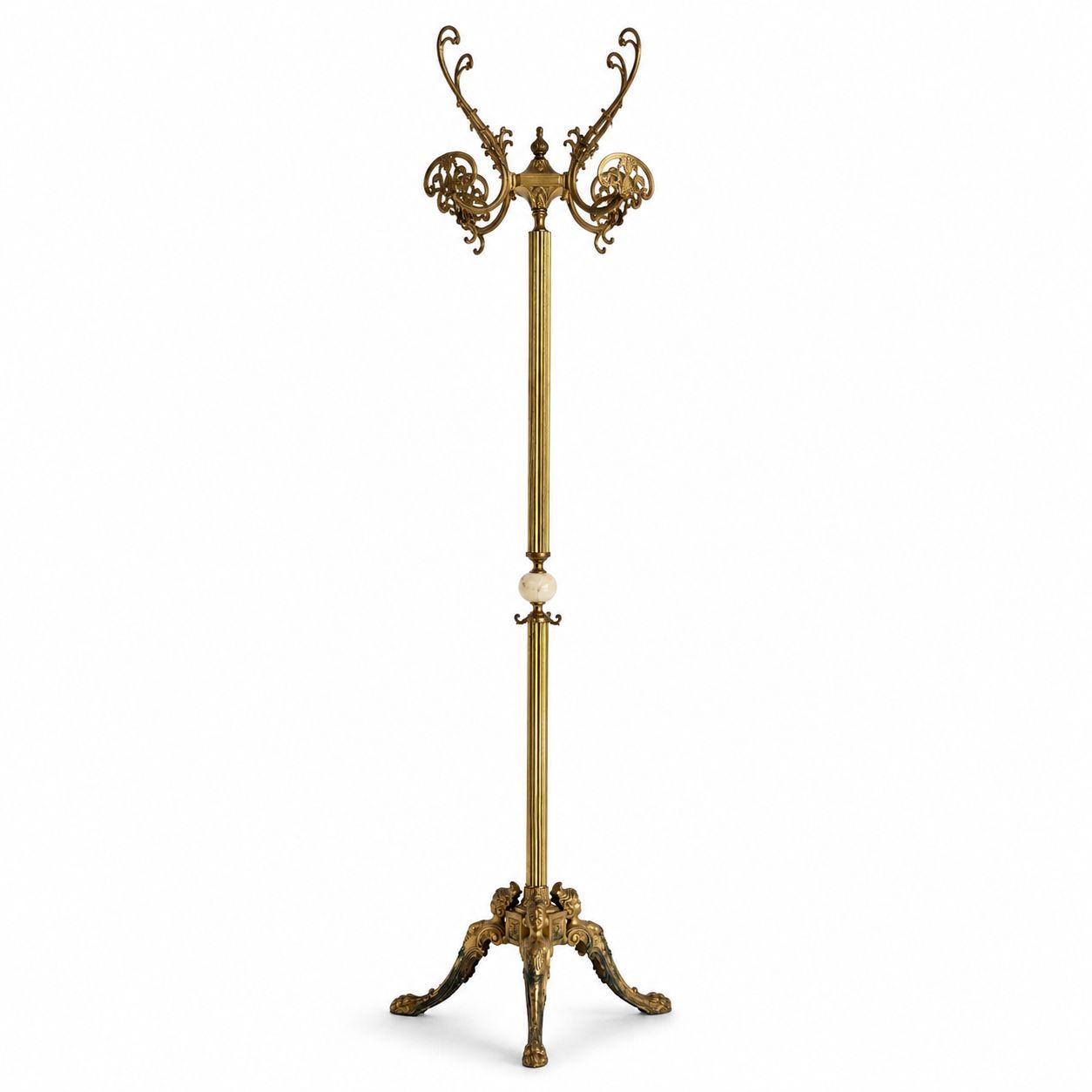 Vintage Italian Brass And Onyx Marble Hall Tree Coat Rack With Rotating Crown