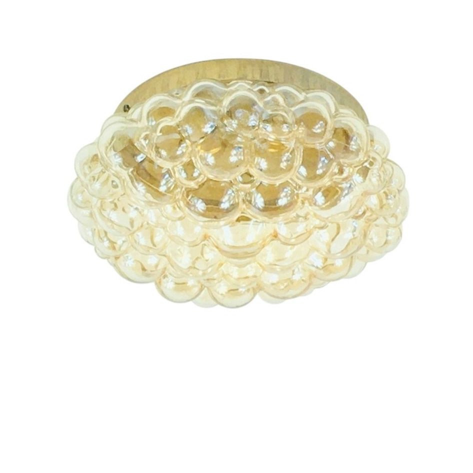 Grote Mid-Century Modern Amber Bubbelglas Plafondlamp van Helena Tynell voor Limburg, Duitsland, jaren 1960