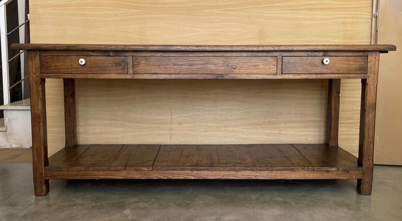 Large Walnut Wood Console Table With Two Drawers And Lower Shelf photo furniture