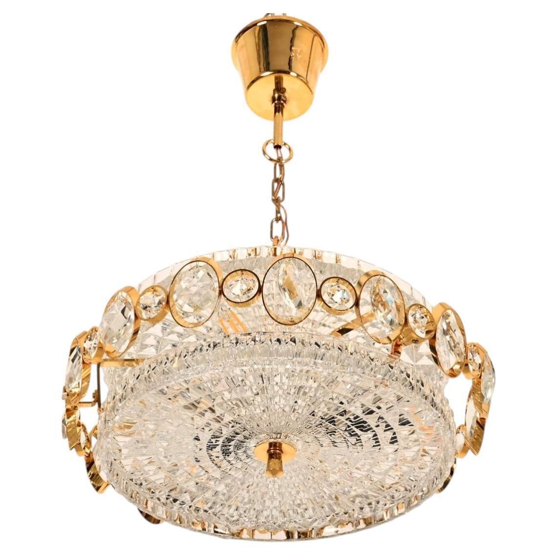 Goldplated Brass And Glass Chandelier By Orrefors From The 1960s photo furniture
