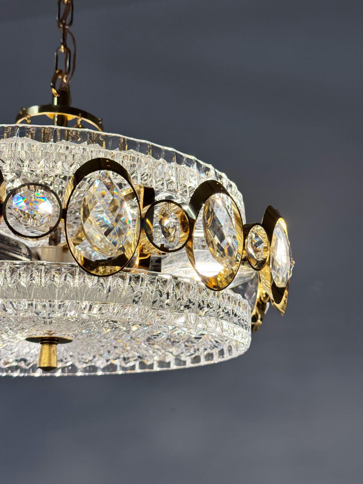 Goldplated Brass And Glass Chandelier By Orrefors From The 1960s photo buy