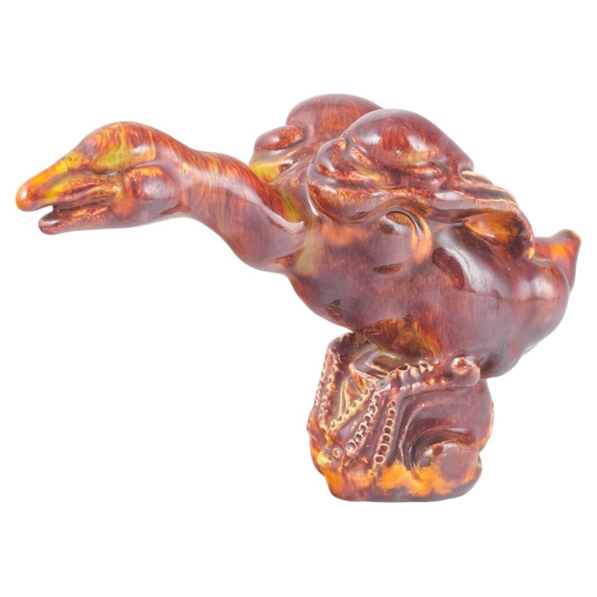 European Studio Potter. Bird Figurine In Glazed Stoneware. Late 20th C.