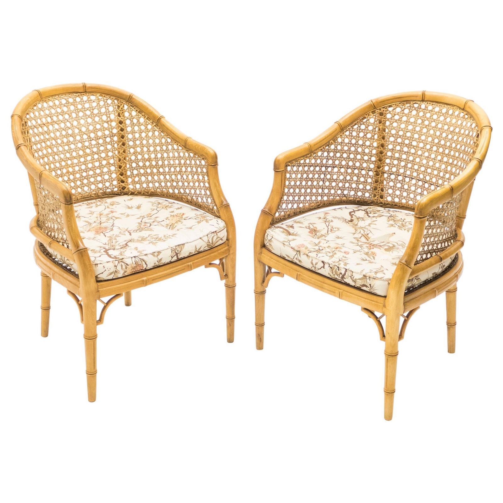 Fauteuils Mid-Century Modern Riviera française en bambou et cannage, années 1960