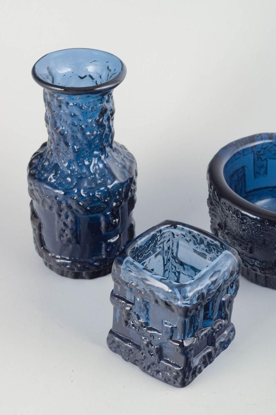 Göte Augustsson, Ruda Glasbruk. Three Art Glass Vases With Ice Textured Relief. photo for sale