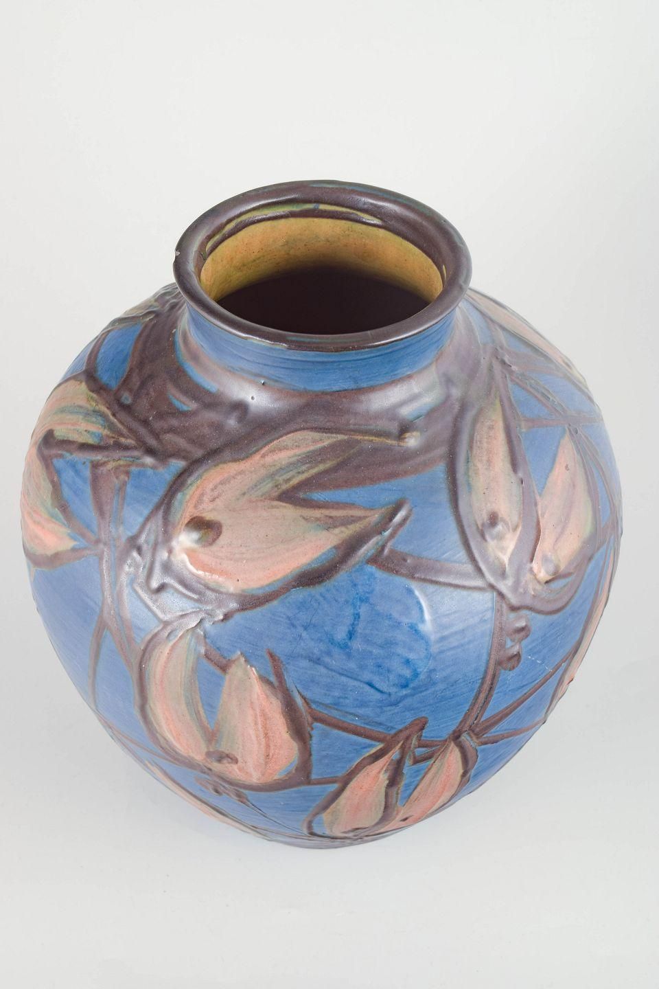 Kähler. Grand vase en grès à glaçure bleue et décor floral. Années 1930 photo furniture