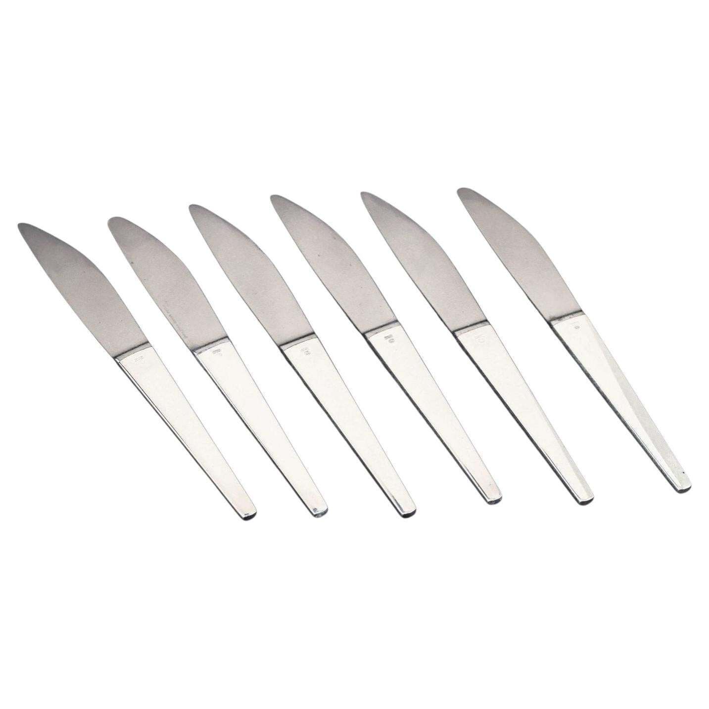 Henning Koppel voor Georg Jensen. Set van zes 'Caravel' tafeldinermessen.