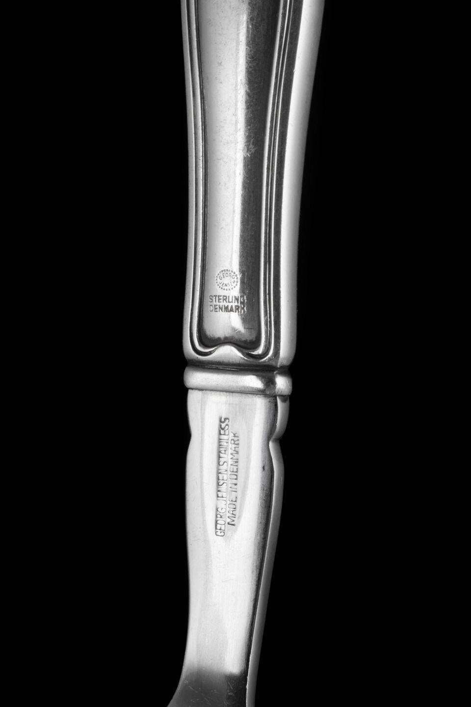 Fourchette à sardines Georg Jensen Old Danish en acier inoxydable et argent sterling. photo Décoration