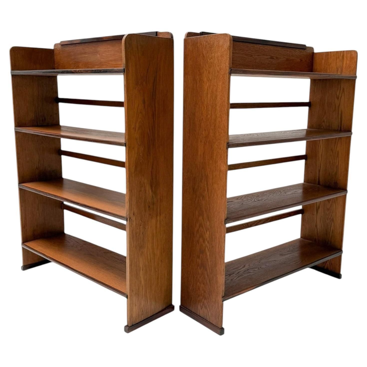 1920s Art Deco Open Bookcase By P.E.L. Izeren, Solid Oak & Ebony