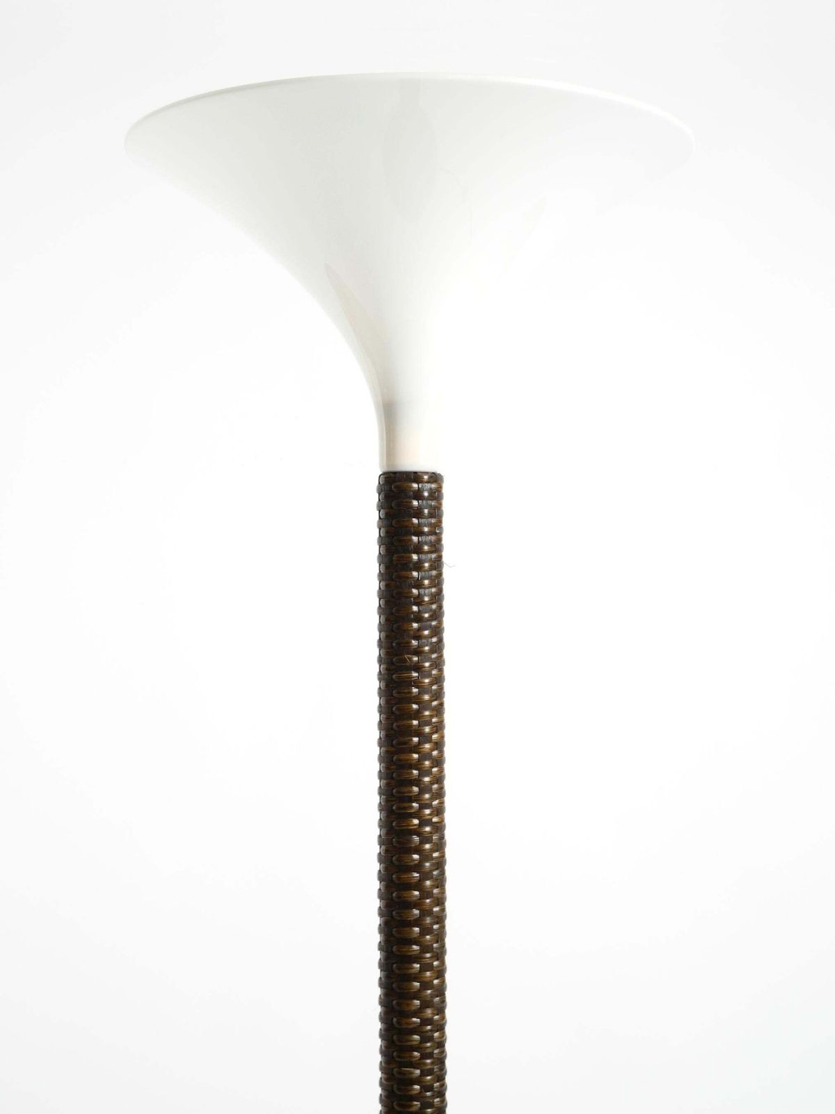 Xxl 70s Pop Art Floor Lamp With A Dark Brown Wicker Frame And A Plexiglass Shade photo for sale