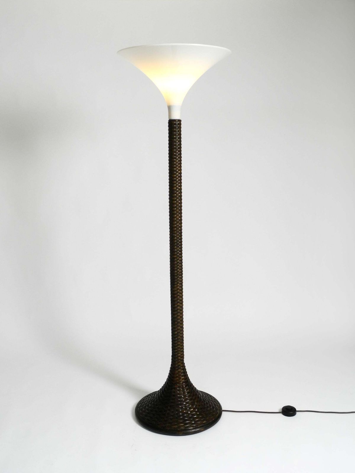 Xxl 70s Pop Art Floor Lamp With A Dark Brown Wicker Frame And A Plexiglass Shade photo Lighting