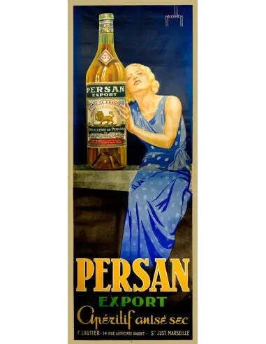 Affiche lithographique française Persan Aperitif Anise, 1930, par Nicolitch