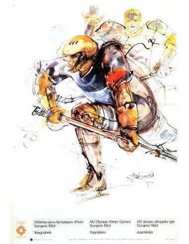 Vintage poster 1984 Sarajevo Winter Olympics Hockey, Mujezonovic