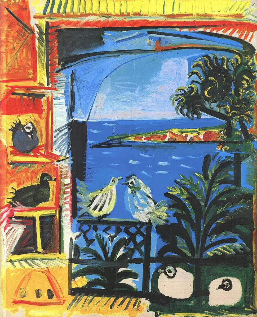 Original Pablo Picasso The Pigeons 1995 Offset Lithograph Art Poster photo furniture