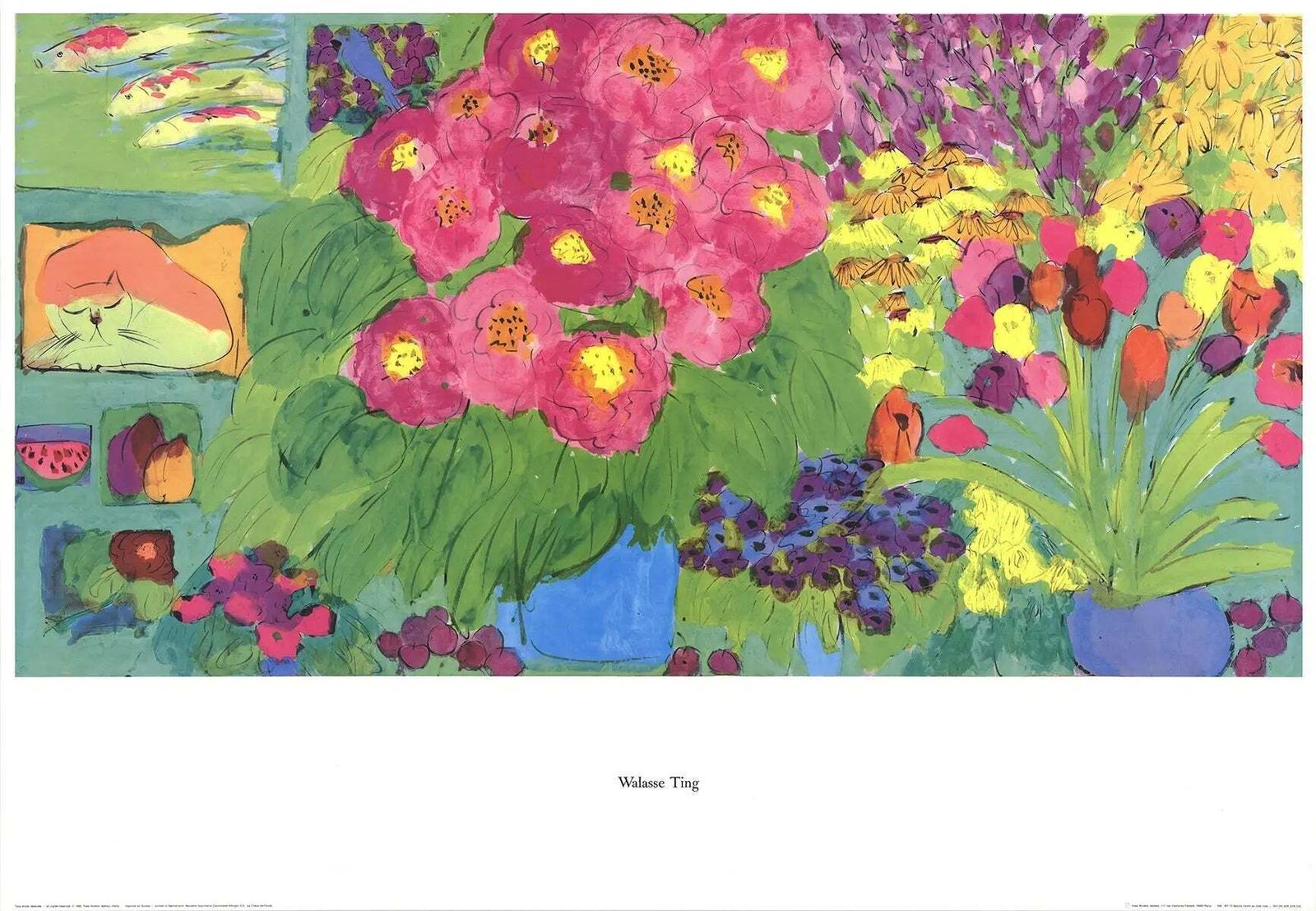Walasse Ting Still Life With Pink Cat Offset Lithograph Poster