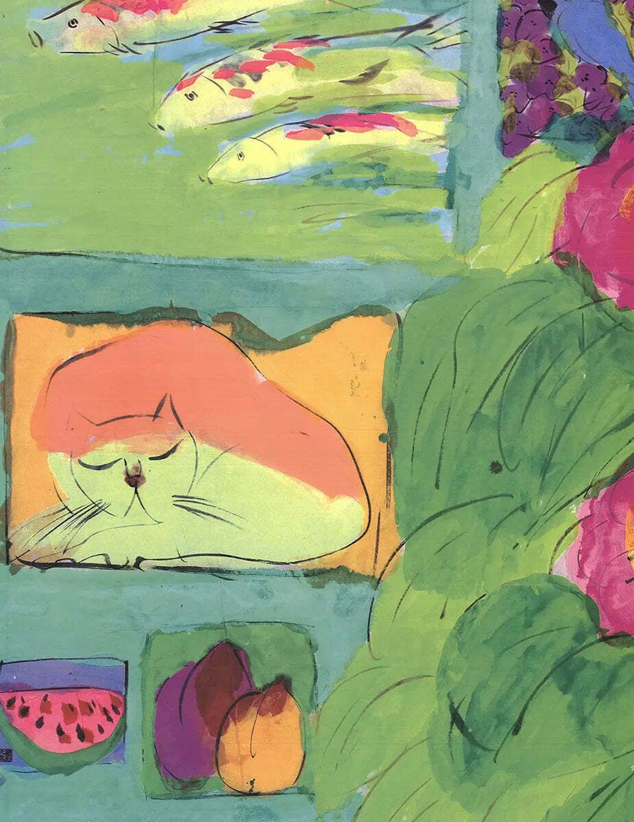 Walasse Ting Still Life With Pink Cat Offset Lithograph Poster photo for sale