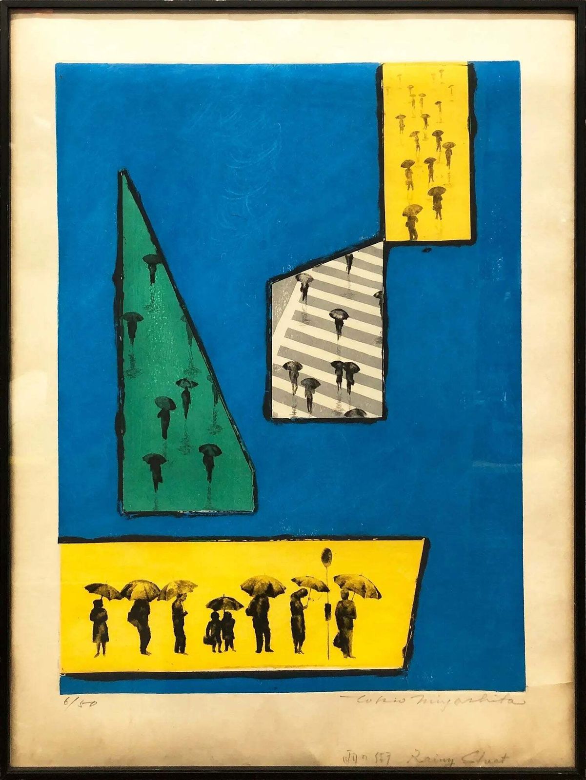 Estampe sur bois Tokio Mayashita Rainy Street 1970, signée, édition limitée