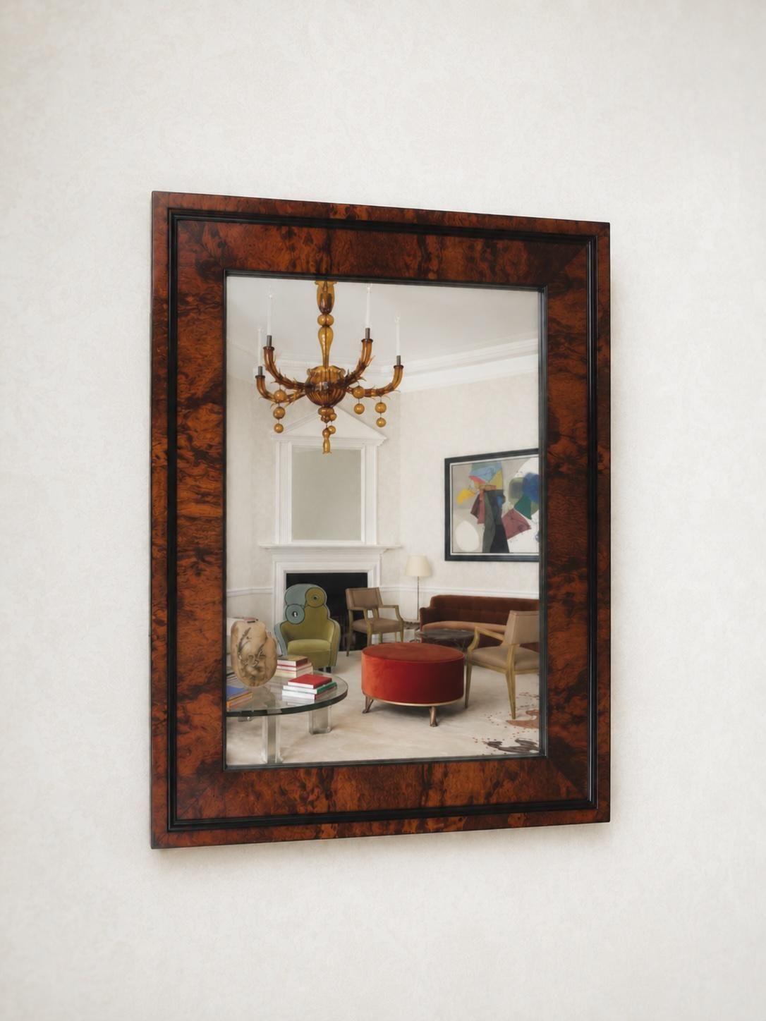 Vierkante Biedermeier wandspiegel, walnoot, 19e eeuw, Wenen, ca. 1850 photo furniture