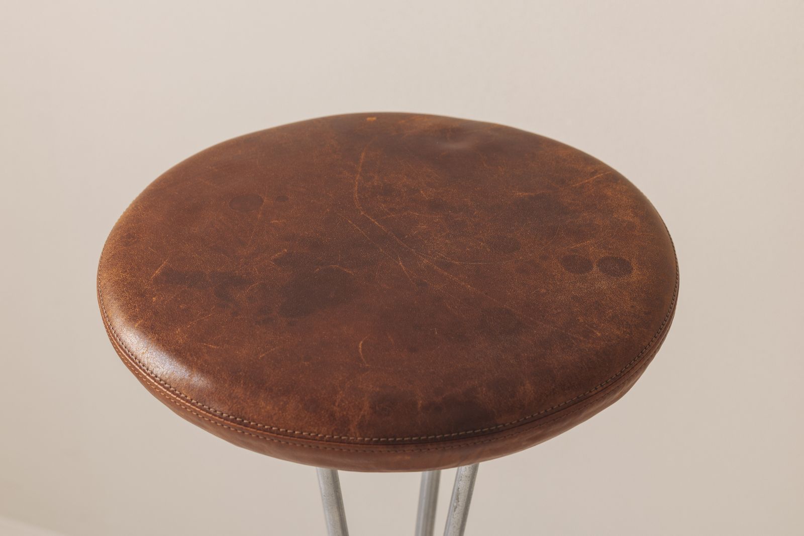 Set Of Two Bar Stools Patinated Leather By Piet Hein For Fritz Hansen, Dk 1960s. photo buy