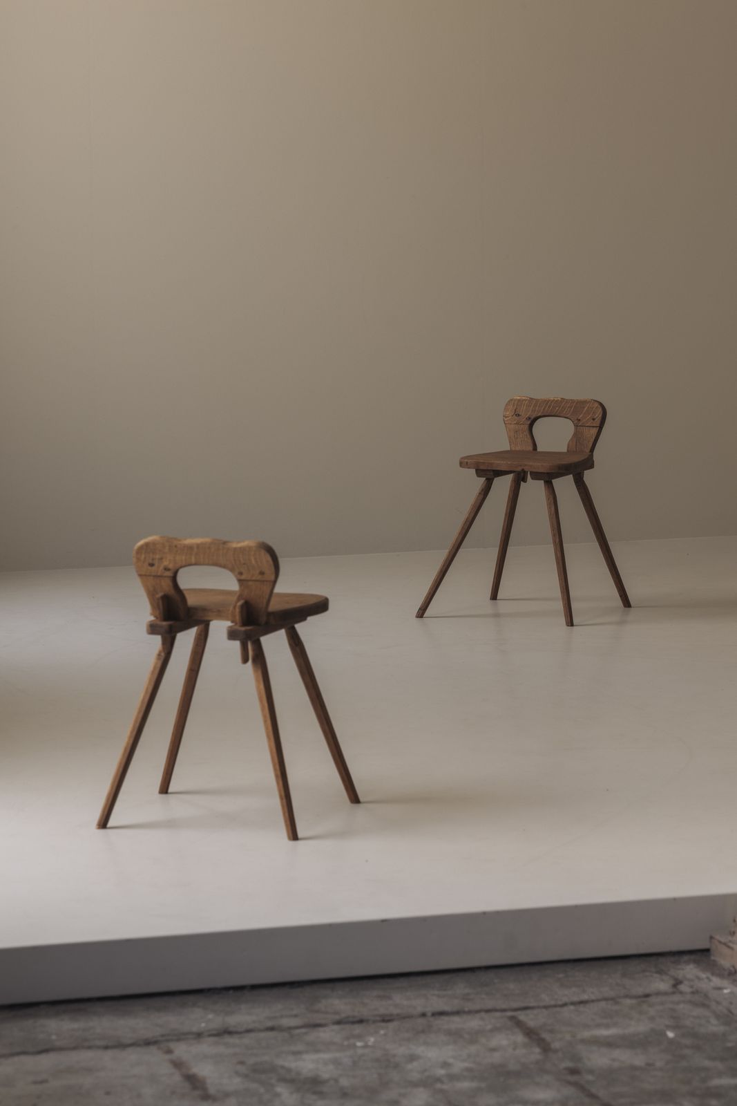 Sculptural Pair Of French Solid Oak Side Chairs From The 1950s photo for sale