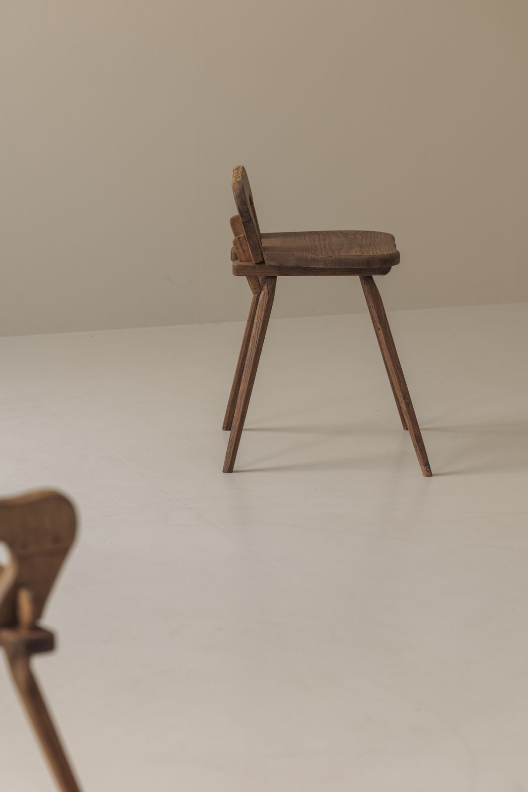 Sculptural Pair Of French Solid Oak Side Chairs From The 1950s photo vintage