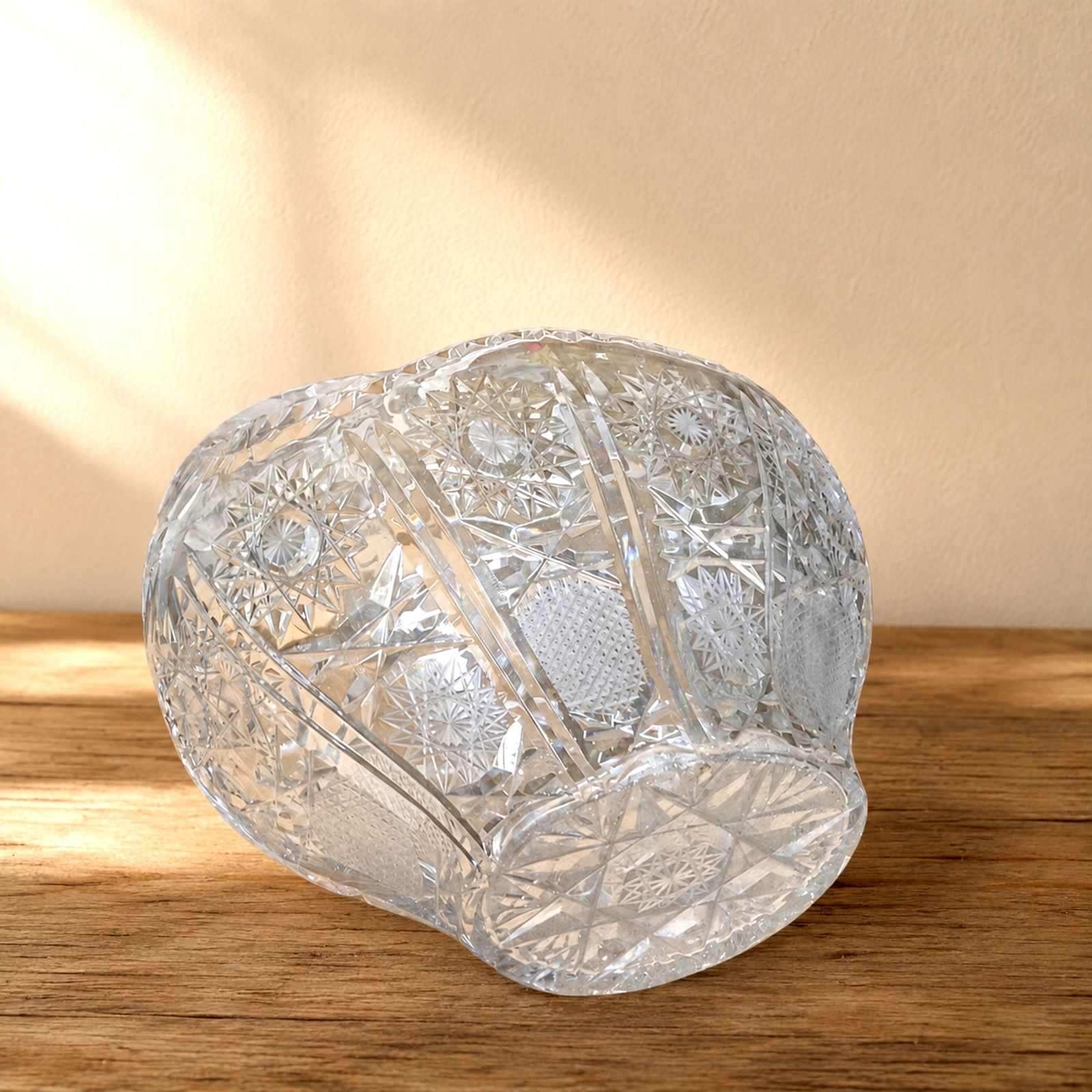 Large Heavy Vintage Cut Glass Crystal Basket photo 175.0