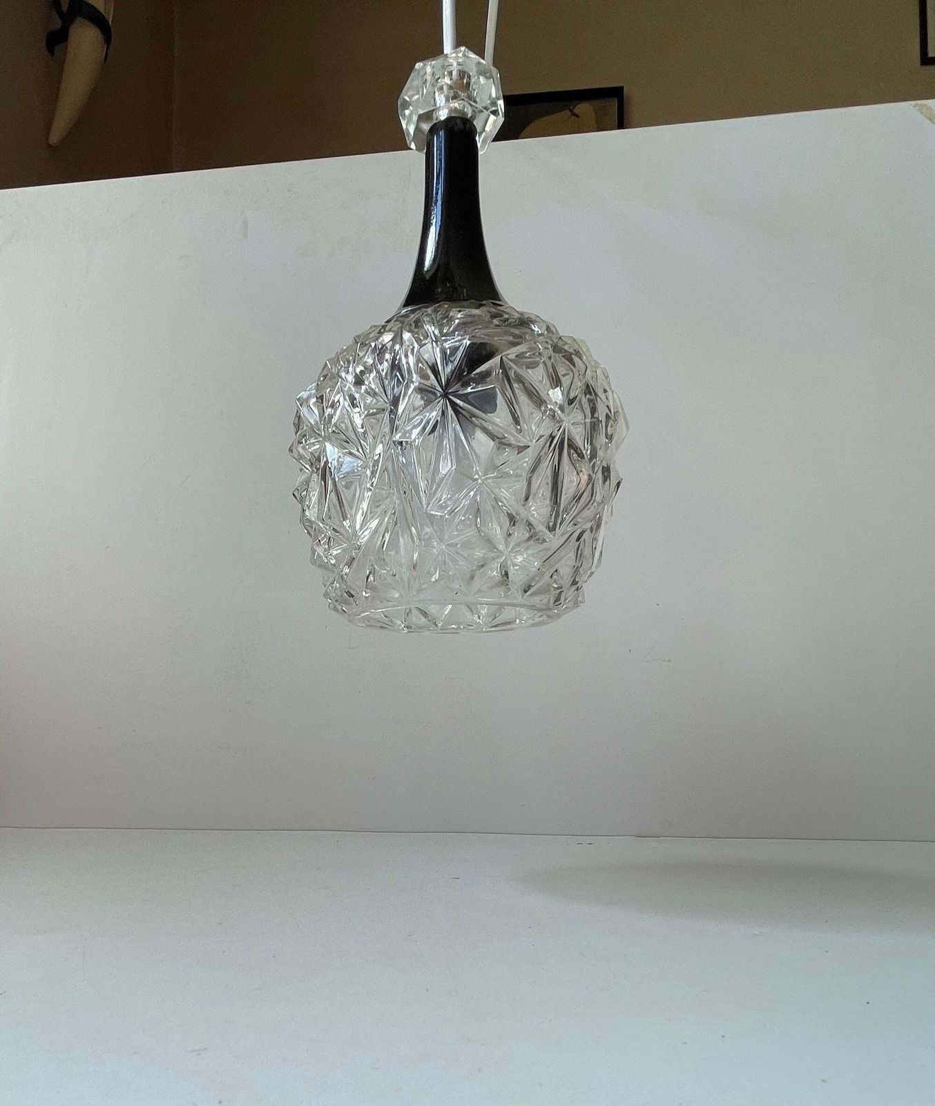 Small Vintage German Pendant Lamp In Pressed Glass & Crystal, 1970s photo Lighting