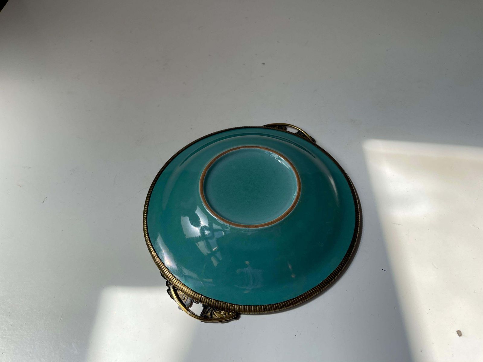 Christian Jensen Keramiek Art Deco Schaal in Turquoisegroen Glazuur & Brons, jaren 1930 photo buy