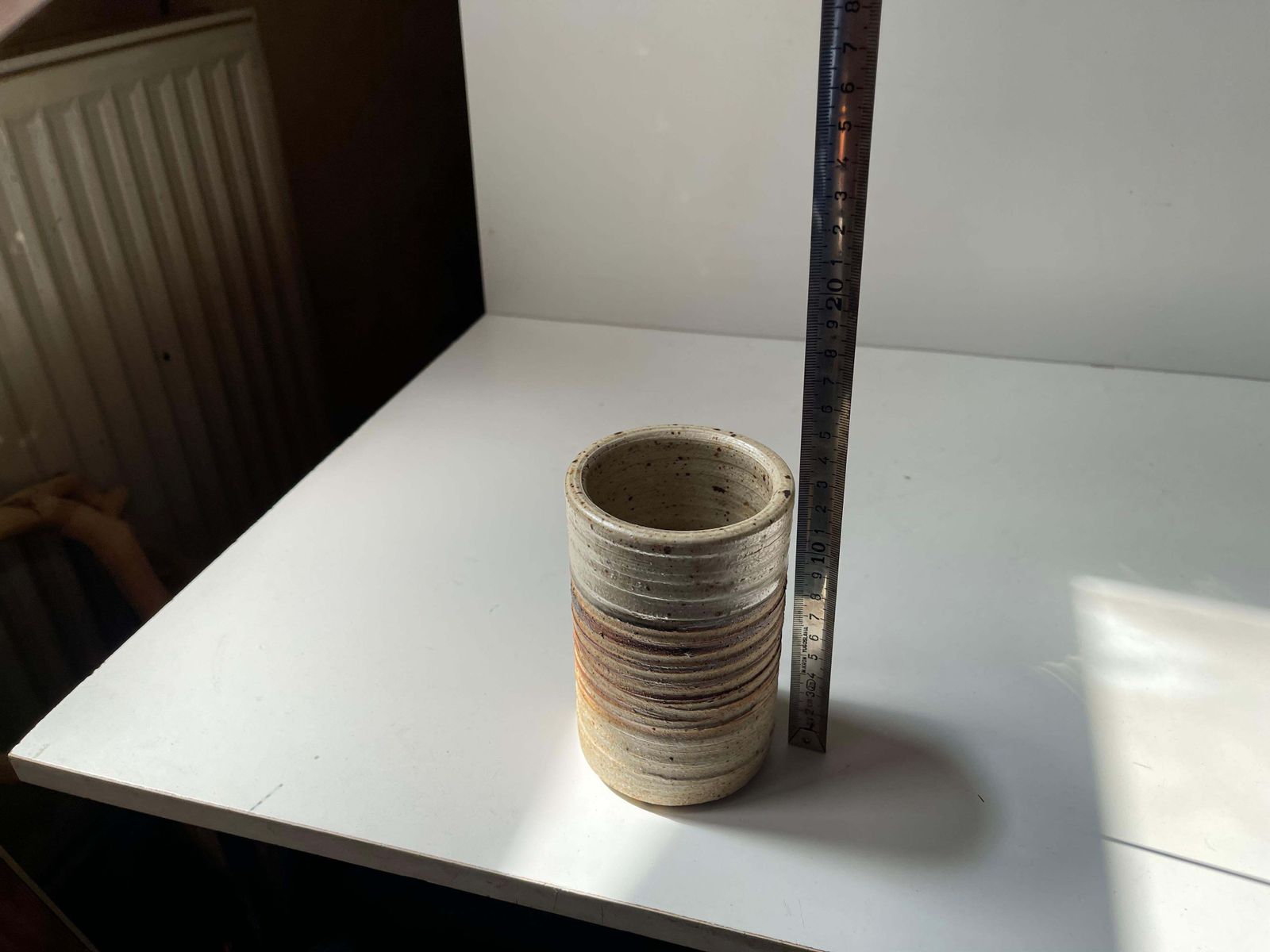Vintage Danish Cylindrical Vase In Glazed Stripedstoneware By Tue Poulsen, 1970s photo vintage