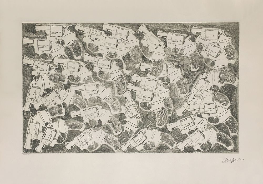 Estampe signée Fernandez Arman, Les Révolvers, 1973