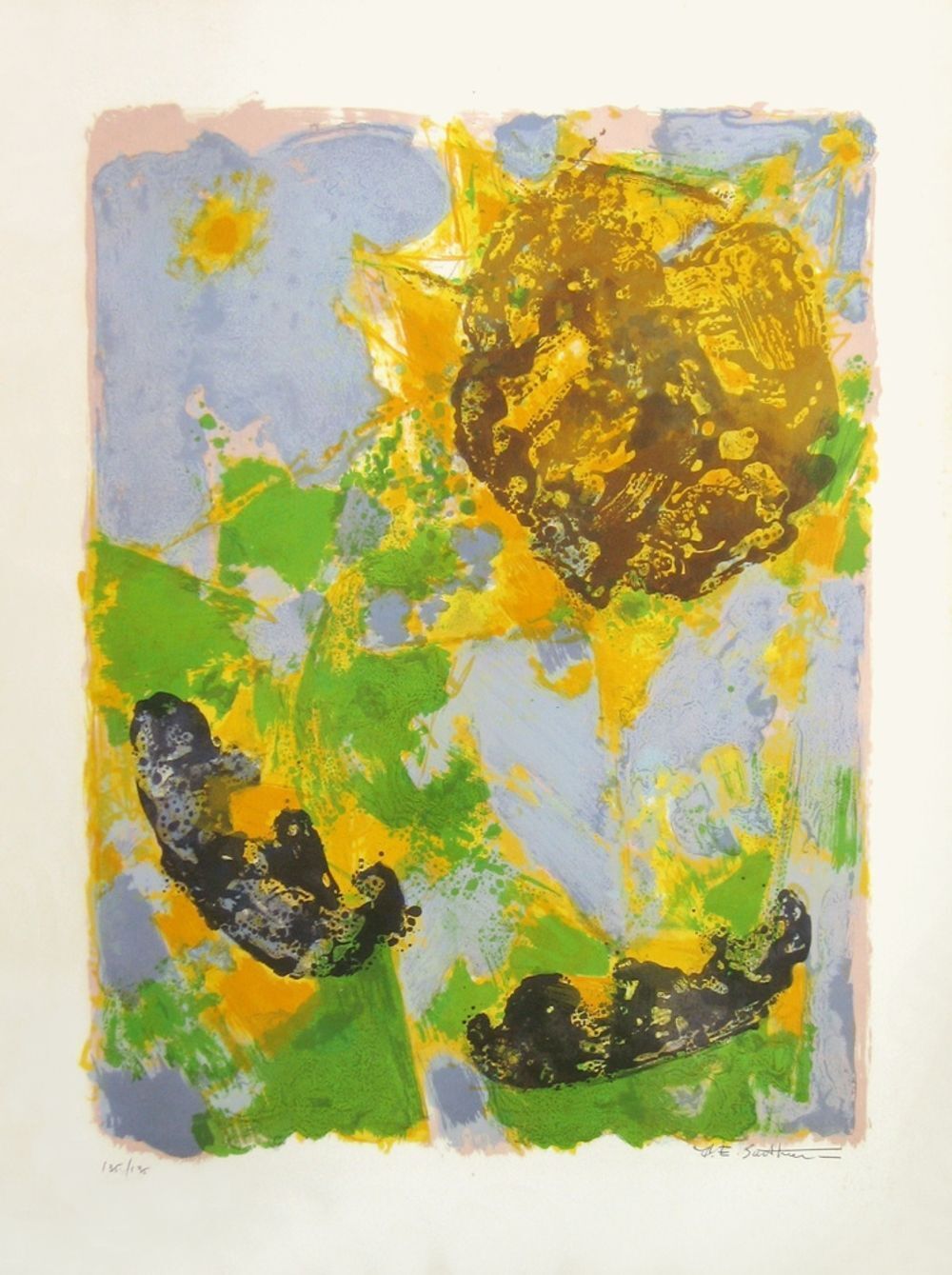 Maurice Elie Sarthou Gesigneerde Lithografie Tournesol Au Ciel Bleu
