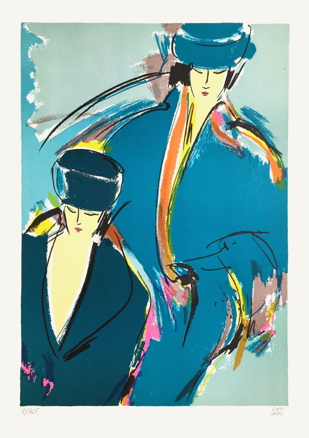 Lien Dezo Gesigneerde Litho Les Deux Mannequins 1990