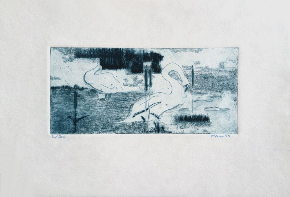 Monique Pehem (Breton Prouté) Gesigneerde Ets Les Cygnes 1993