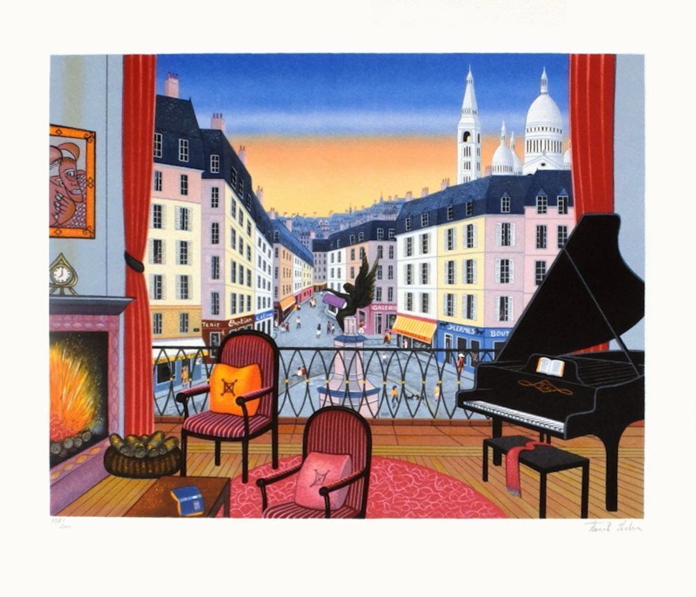 Lithographie signée de François Fanch Ledan, Paris La Butte Montmartre, 1997