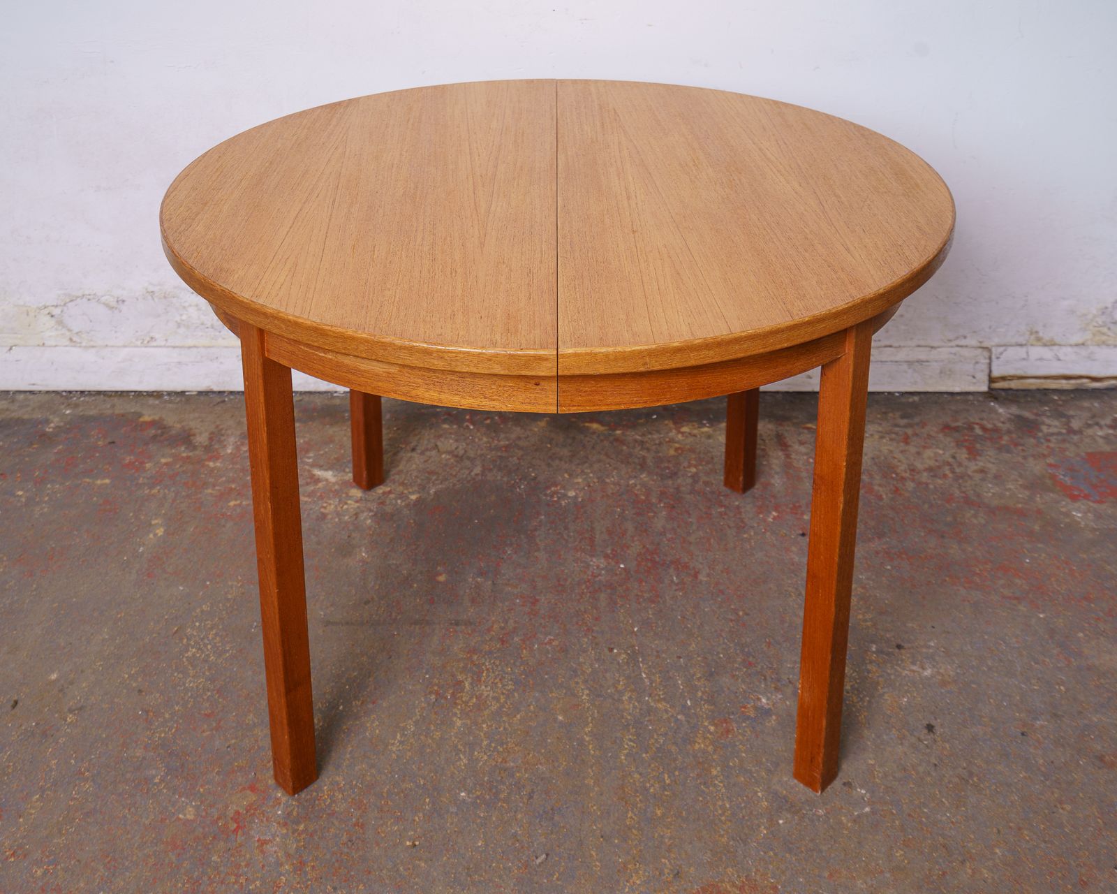 Danish Mid Century Teak Round Double Extending Dining Table photo vintage