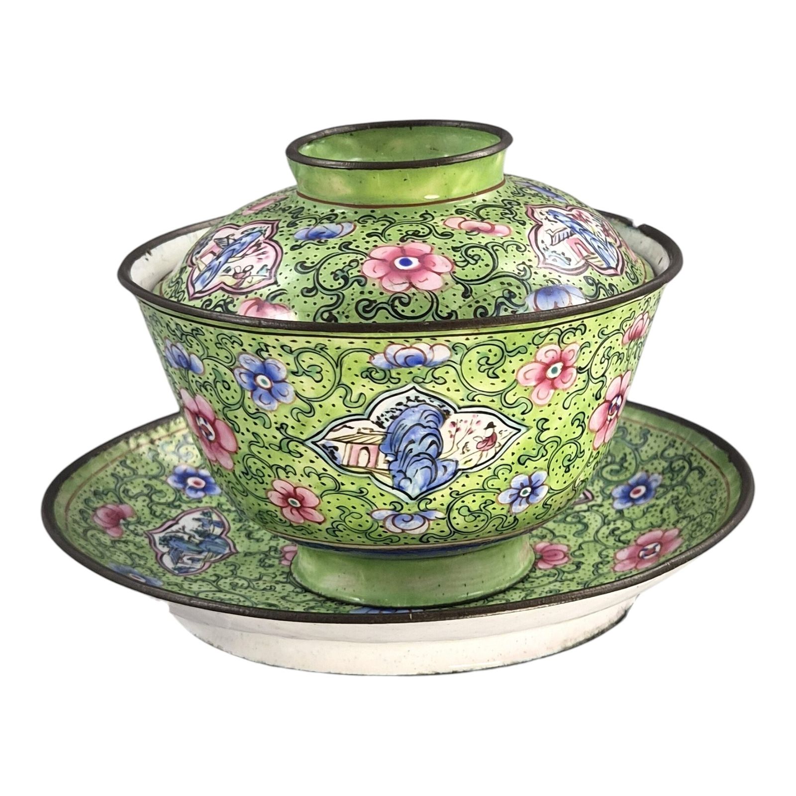 Chinese Qing Dynasty Canton Enamel Gaiwan Set, C. 1850–1860 photo vinterior