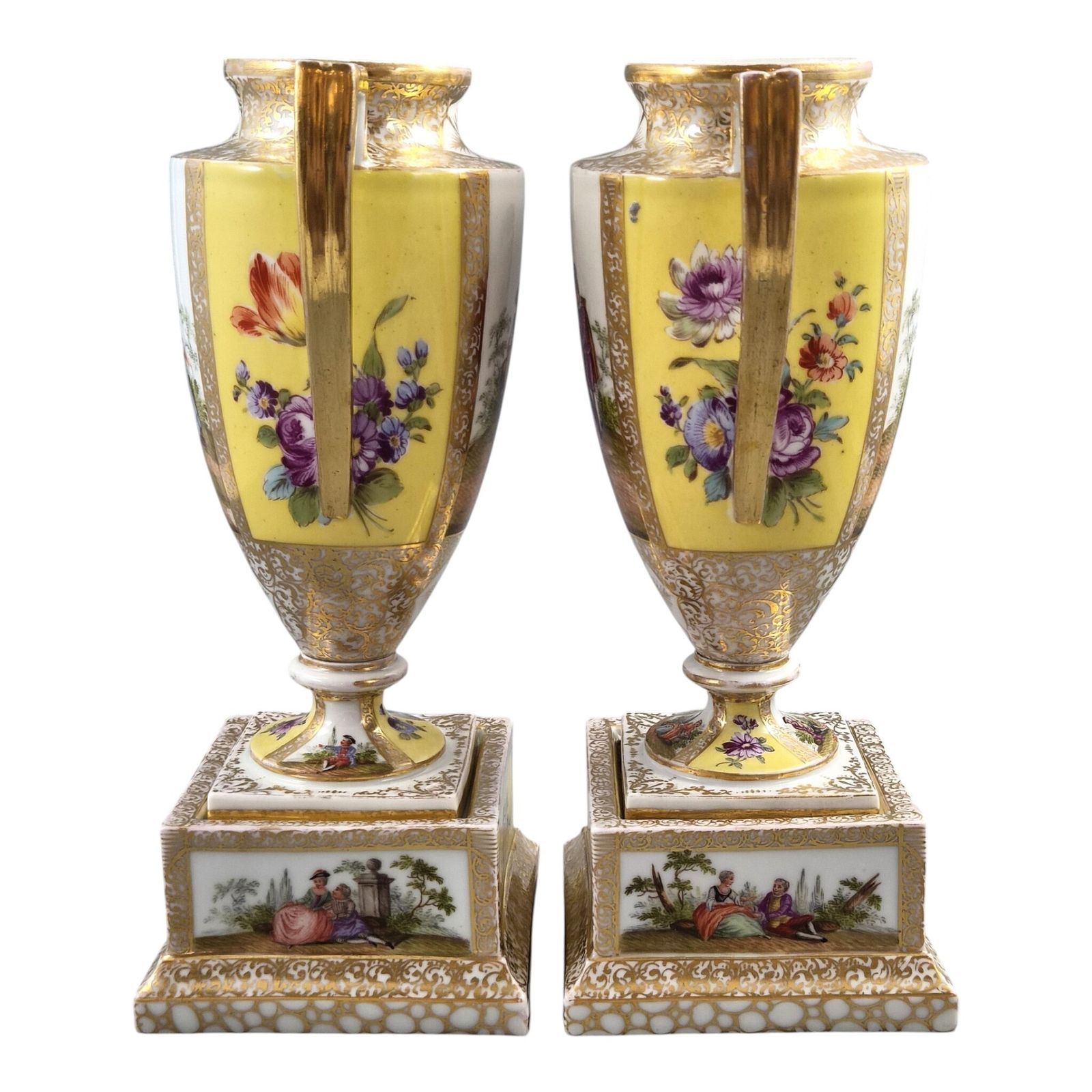 Helena Wolfsohn Royal Yellow Dresden Urns On Pedestals, C.1879 1883 photo Woonaccessoires