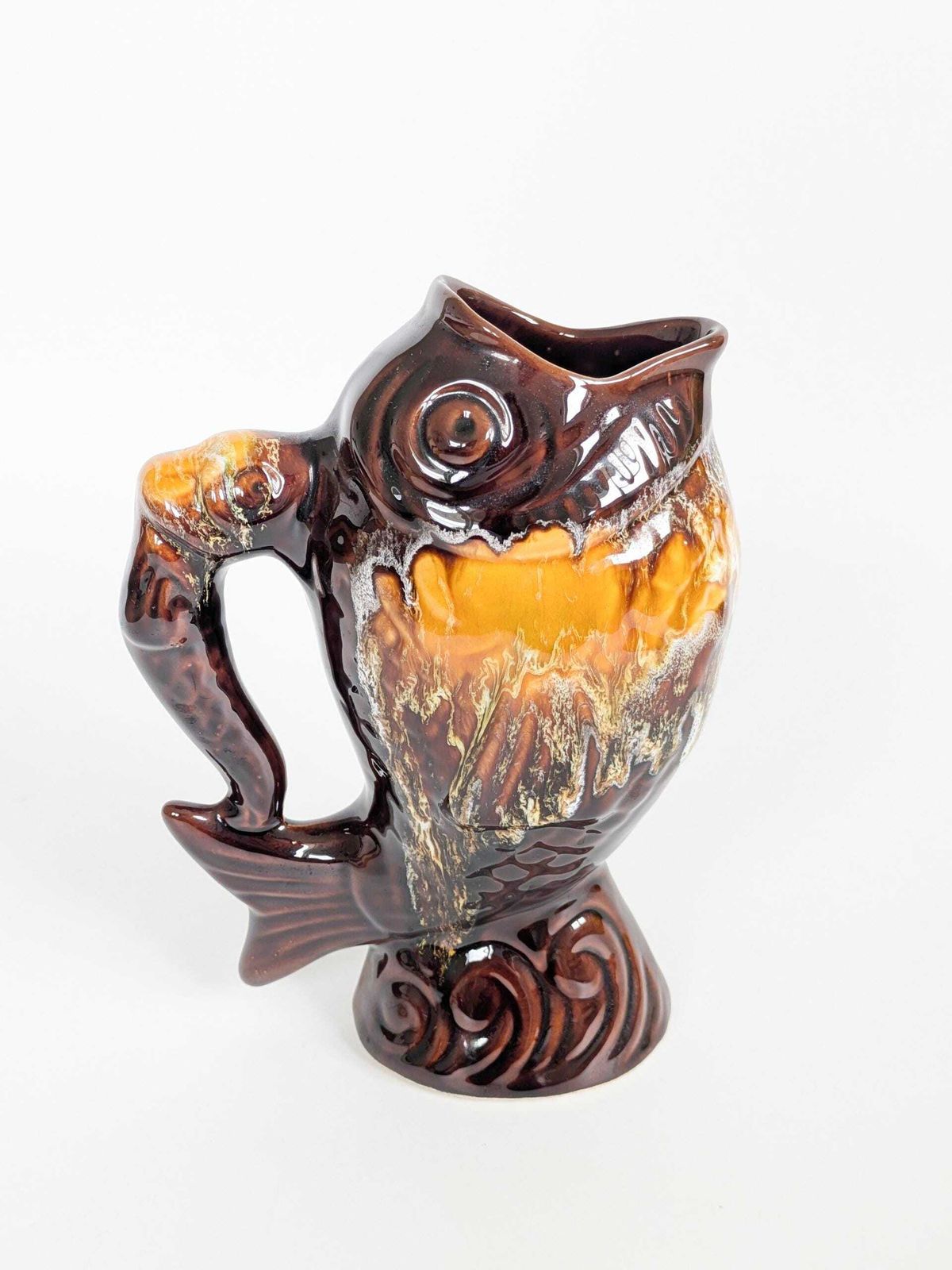Vallauris Stijl Mid-Century Vis Kan Fat Lava Keramische Vaas Vintage Frans Aardewerk
