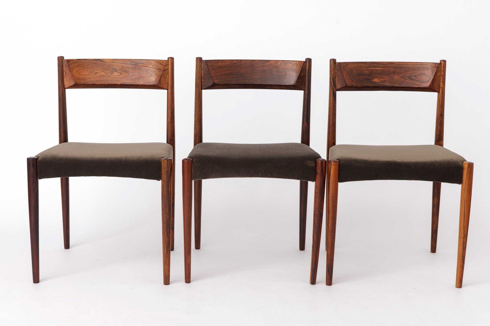 Set Of 3 Vintage Rosewood Dining Chairs, 1960s Mid Century Modern Chairs, Restored Wooden Chairs, Upholstered Seats