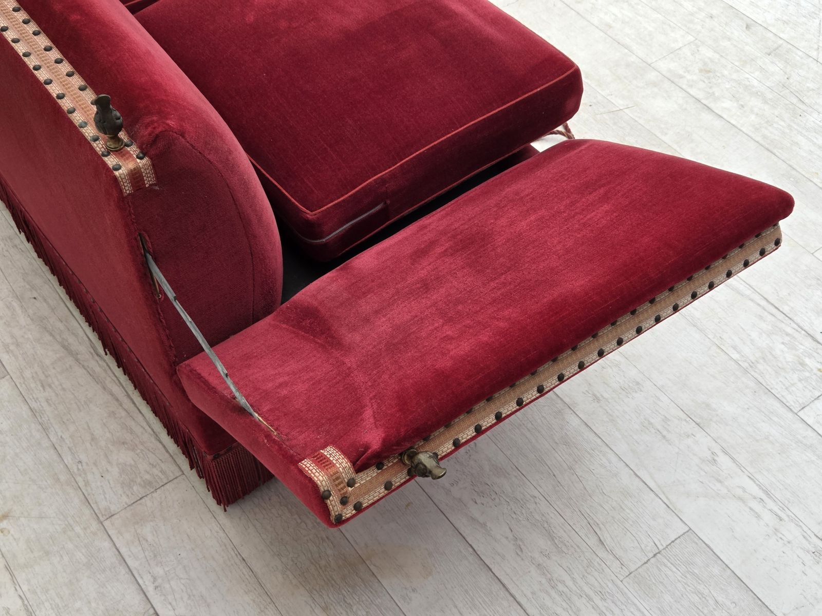 photo for sale 1970s, Danish 2 Seater Drop Arm Sofa, Furniture Velour.