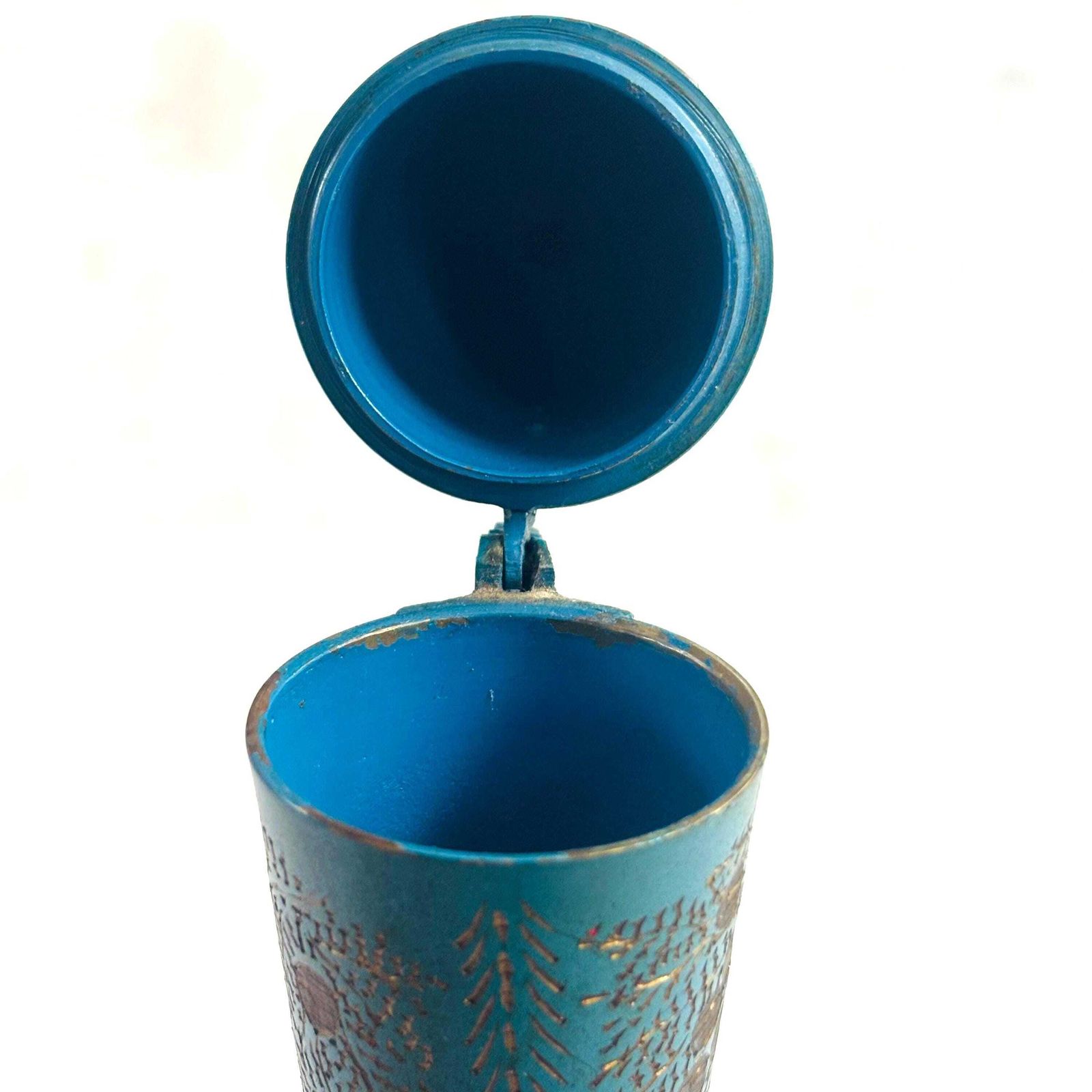 photo vintage 1960s Vintage Indian Enamelled Brass Aftaba Ewer – Teal & Gold Accent Pitcher